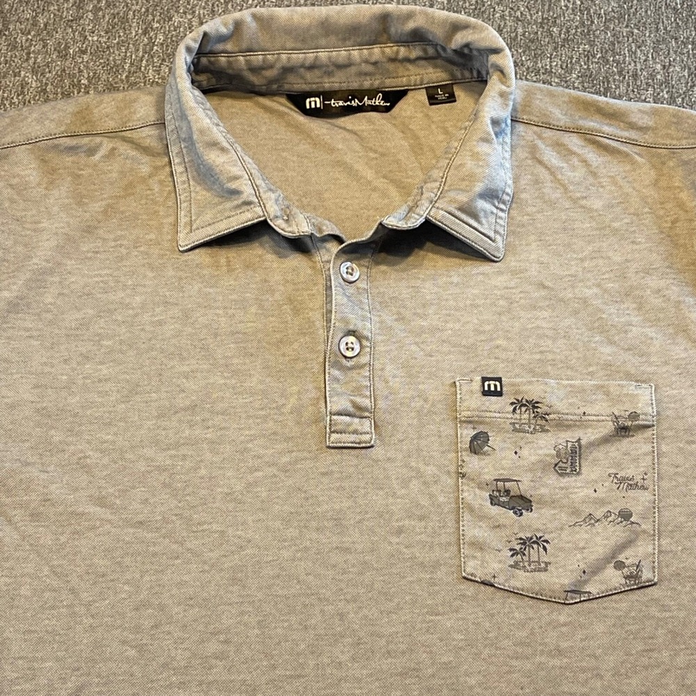 Travis‎ Mathew Golf Polo Shirt Pocket Print Short Sleeve Casual Mens Large